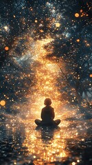 Obraz premium New Year Atmosphere , New Year decoration Meditative figure amidst sparkling lights