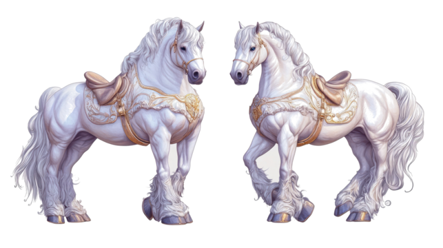 Collection of Majestic White Horses With Decorative Saddles Generative AI
