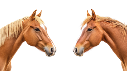 Two Horses With Blonde Manes Facing Each Other on a White Background Generative AI