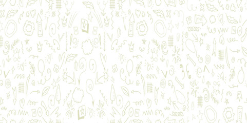 Fun light green line doodle seamless pattern. Creative minimalist style art background for children or trendy design with basic shapes. Simple childish scribble backdrop.