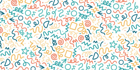 Doodle sketch style of colorful shapes and lines on white background for concept design. seamless pattern creative minimalist style art background.