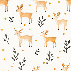 Seamless pattern Whimsical minimalist watercolor reindeer patterns with soft gold accents for festive decor and design inspiration