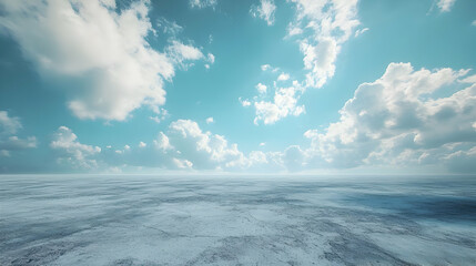 Obraz premium Sky and Ground Illustration - White Clouds, Blue Sky, and Gray Ground