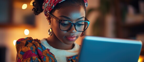 Pretty Young African American Student Woman Study Online Class In Tablet Video Call Zoom Teacher Learning English Language Experiment In Knowledge Gathering From Any Location Of Their Choice