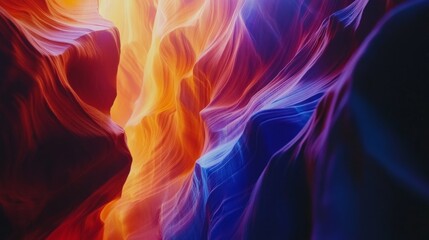 Fototapeta premium A colorful, abstract painting of a canyon with red, blue, and yellow colors