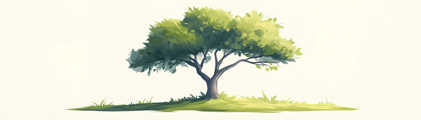 Explore the beauty and tranquility of a solitary green tree symbolizing peace and nature's resilience in an open space on white background