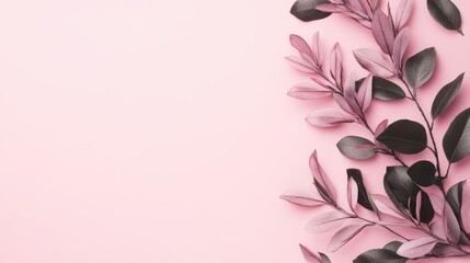 Elegant leaves with a soft pink background, perfect for natural themes and calming aesthetics in design and decoration.