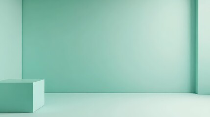 Minimalist room with soft mint green walls and a geometric shape, perfect for modern decor or artistic inspiration.