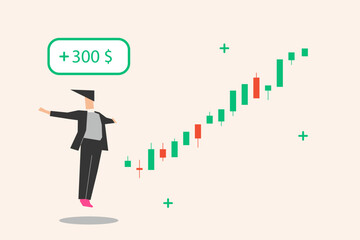 business person trading success growing growth market investment finance concept. business happy professional profit bullish graph stock market chart investor economy work vector.