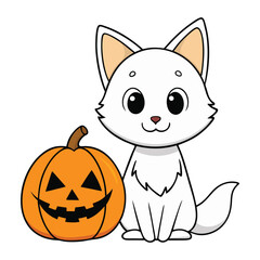 a cat with a jack o lantern on white background