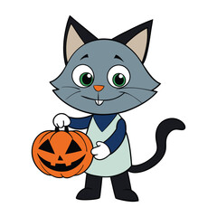 a cat with a jack o lantern on white background
