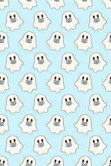 seamless pattern background with Halloween ghosts and books