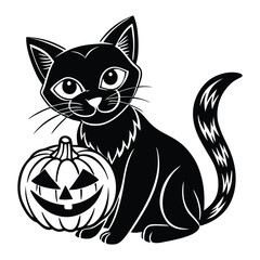 a cat with a jack o lantern on white background
