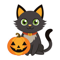 a cat with a jack o lantern on white background
