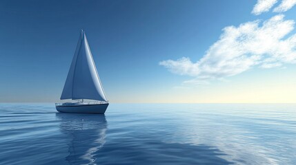 Fototapeta premium Sailboat Glides Over Calm Water Under Blue Sky