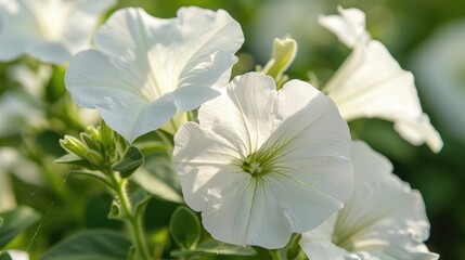 White petunia flower enhances gardens and bouquets with its elegant charm and gentle scent.