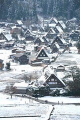 正月の展望台から見た白川郷の町並み