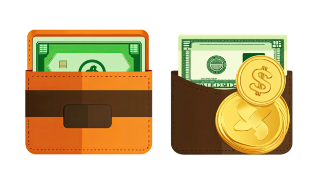 Wallets With Cash and Coins Representing Online Payment Concepts Generative AI