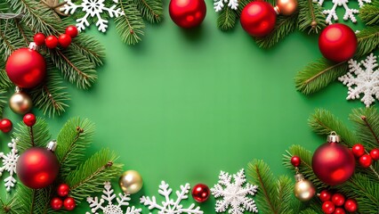 Festive Red and Green Christmas Background with Ornaments