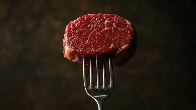 A fork embedded in a raw piece of meat representing a carnivore diet with an emphasis on zero carbs
