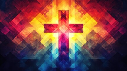 Red cross forming from abstract geometric shapes background