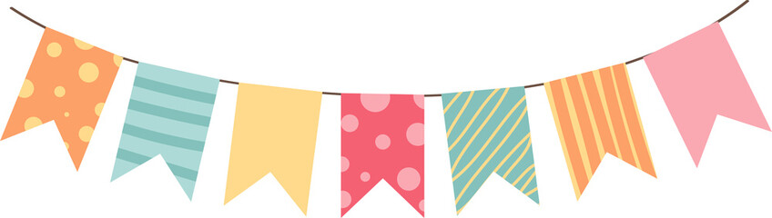 Vector Colorful Party Flags, Garlands Festive Decorations for Celebrations and Events