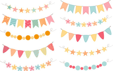 Vector Colorful Party Flags, Garlands Festive Decorations for Celebrations and Events