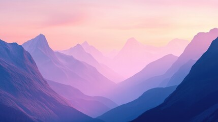 Obraz premium Stunning mountain scenery at dusk featuring tiered peaks and gentle pastel hues in the sky ideal for nature themed projects