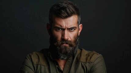 Obraz premium Portrait Of Bearded Serious Handsome Man Looking At Camera Isolated Over Black Background