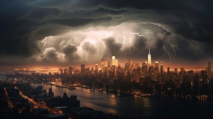 Naklejka premium Lightning Storm Over Cityscape