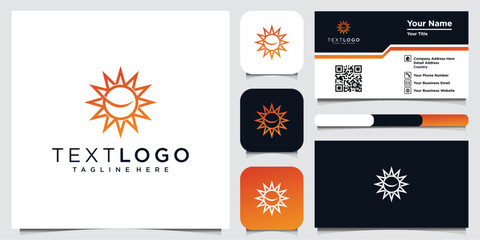 Naklejka premium Abstract Sun Logo and palm tree with business card design template