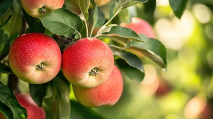 Obraz premium Ripe red apples on an orchard tree isolated against a clean background