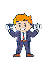Man Holding Yes and No Signs