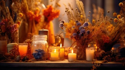 Candles and Dried Flowers Arrangement