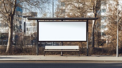 Obraz premium Blank outdoor advertising space at a bus stop available for marketing banners or posters showcasing a billboard mockup