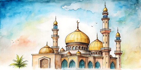 Obraz premium Illustration of muslim mosque for islamic events ramadan, eid, 