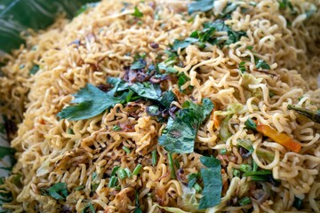 Bakmi Goreng, Indonesian traditional street food, fried noodles cooked with spices typical of Javanese cuisine