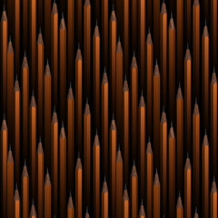 Seamless background pattern of vertical pencils based on 3d rendering on black. No AI used