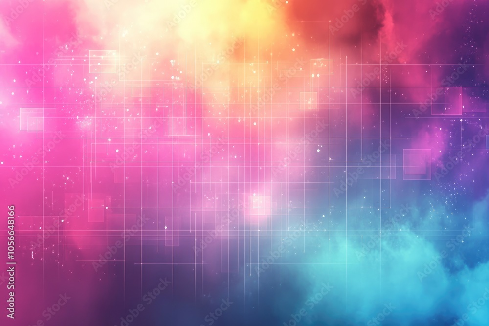 Aufkleber abstract technology background connecting lines and squares over colorful clouds