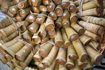 Jenang Clorot, a Javanese traditional food, made from rice and brown sugar wrapped with coconut leaves