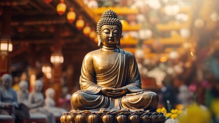 Fototapeta premium Golden Buddha Statue in a Temple