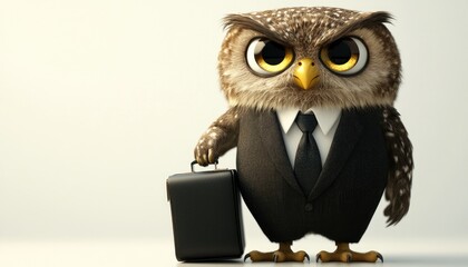 Obraz premium Owl in Suit with Briefcase - Business, Finance, Corporate, Office, Professional, Work, Career, Success, Money, Executive