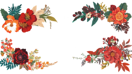 Decorative Floral Corner Sets Featuring Varied Ornamental Styles Generative AI