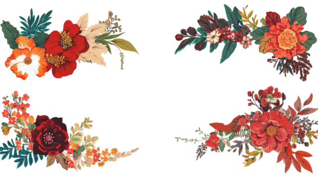 Decorative Floral Corner Sets Featuring Varied Ornamental Styles Generative AI