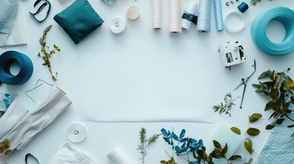 Fototapeta premium Sewing Supplies Flat Lay