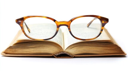 Eyeglasses resting on open book symbolizing reading and knowledge