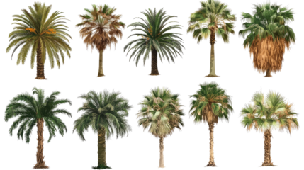 Tropical Palm Tree Silhouettes on Transparent Background Generative AI