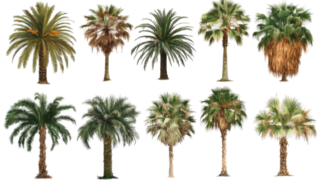 Tropical Palm Tree Silhouettes on Transparent Background Generative AI