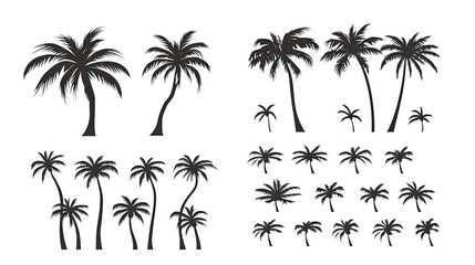 Tropical Palm Tree Silhouettes on Transparent Background Generative AI