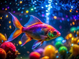 Fototapeta premium Submerged in darkness, neon fish glow with mesmerizing light.